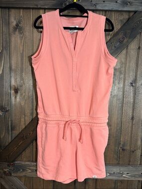 Sleeveless Coral Romper with Drawstring Waist